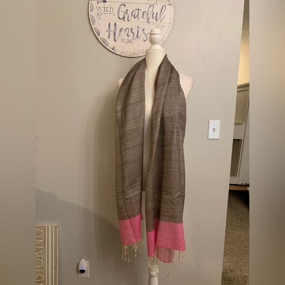 Pink and Brown Scarf with Fringe - Picture 2 of 3